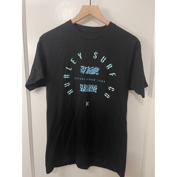 Hurley Surf Co. Men's Black Blue Cotton Graphic T Shirt Size M (18" pit to pit) - Picture 1 of 7
